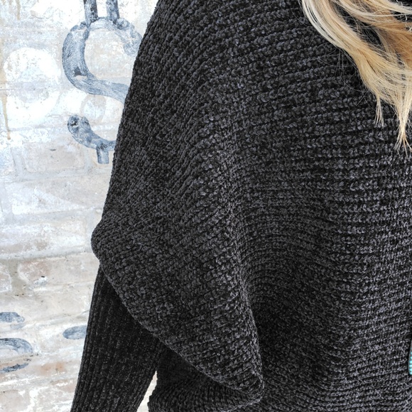 Black Soft Chenille Dolman Sleeve Sweater - Picture 6 of 7